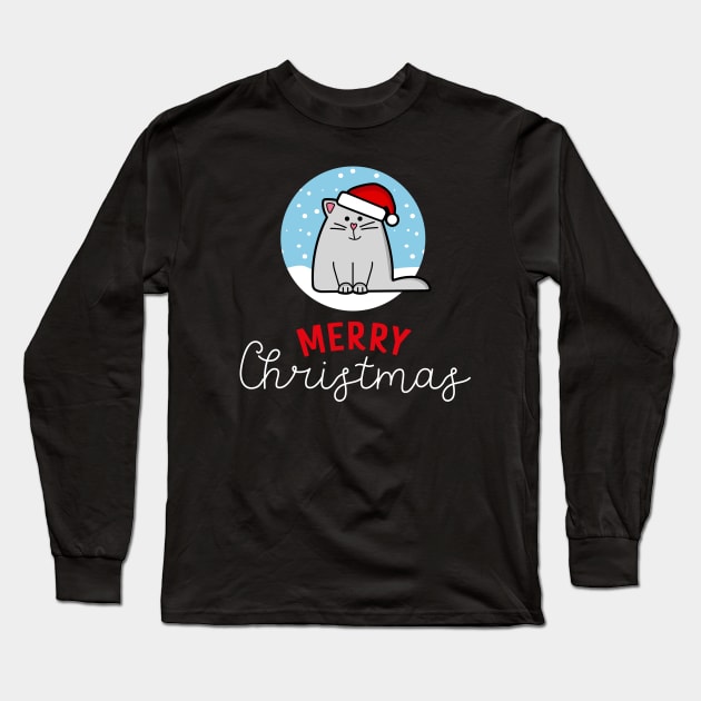 Merry Christmas Santa Cat - Cute Cat Lover Long Sleeve T-Shirt by Elsie Bee Designs
